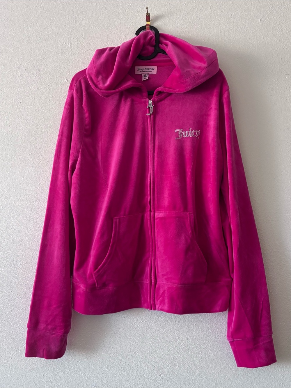 Women’s Juicy Couture Y2K Hot Pink Velour Mean Girls Zip Hoodie Size XL